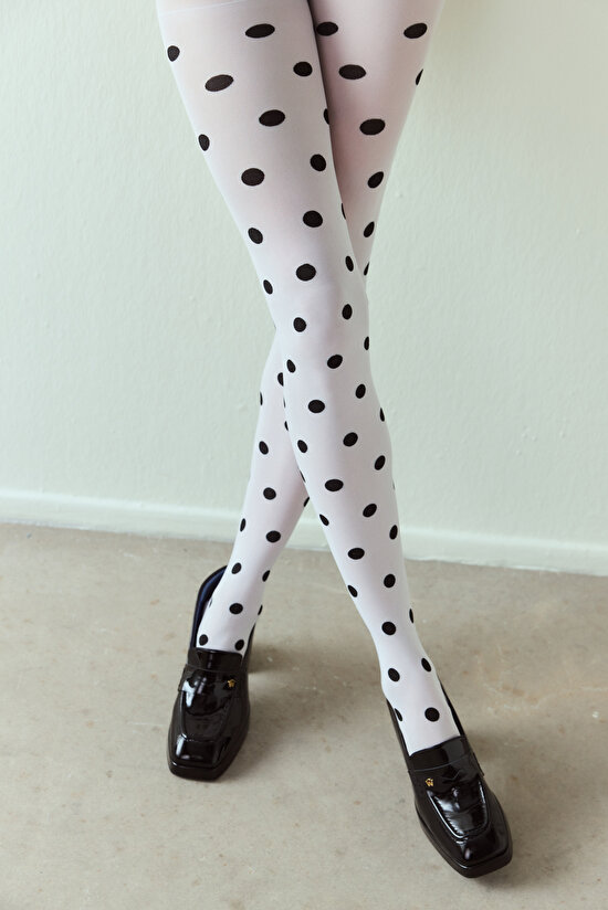 Beyaz Dotted Külotlu Çorap - 5