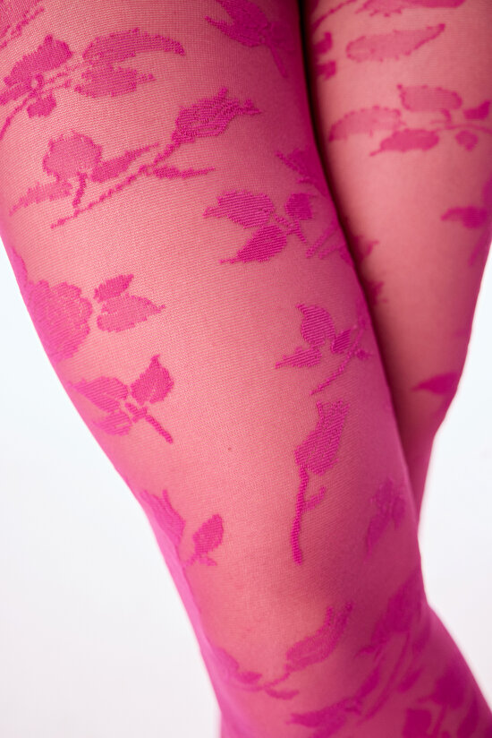 Pembe Mor Sheer Floral Külotlu Çorap - 2