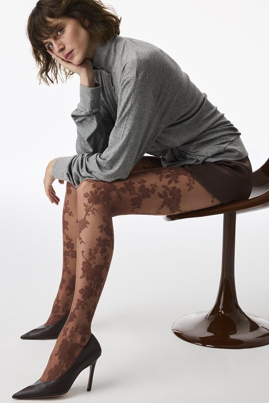 Brown Elegant Rose Tights - 2