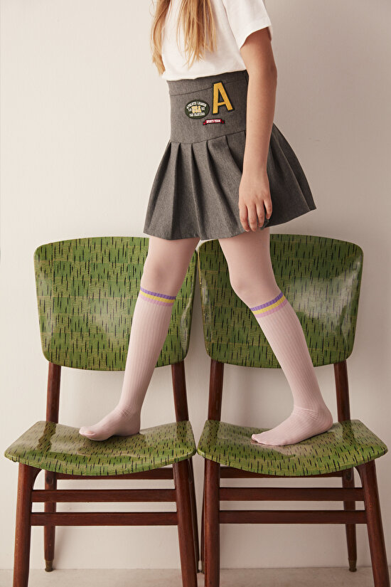 Pembe Kız Çocuk Çizgili Külotlu Çorap - 1