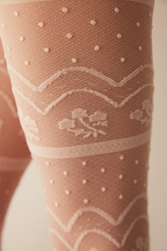 Bej Kız Çocuk Desenli Külotlu Çorap - 6