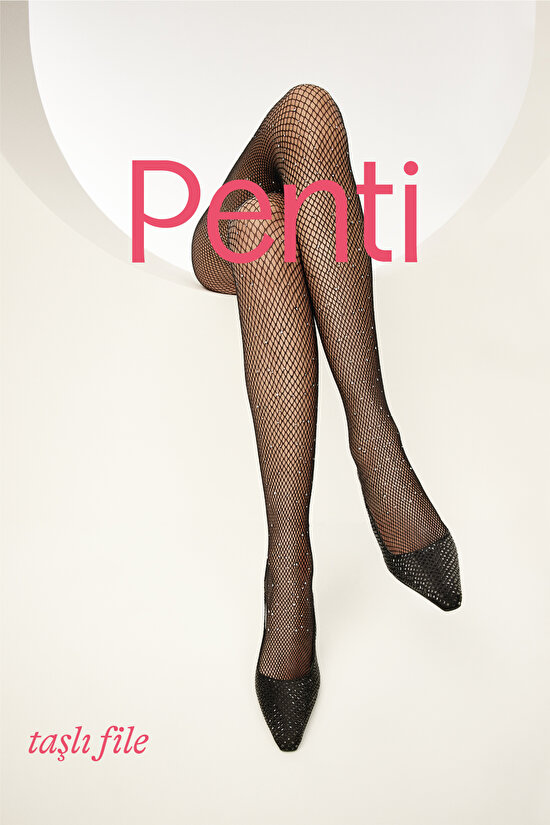 Taşlı File Gri Külotlu Çorap - 3