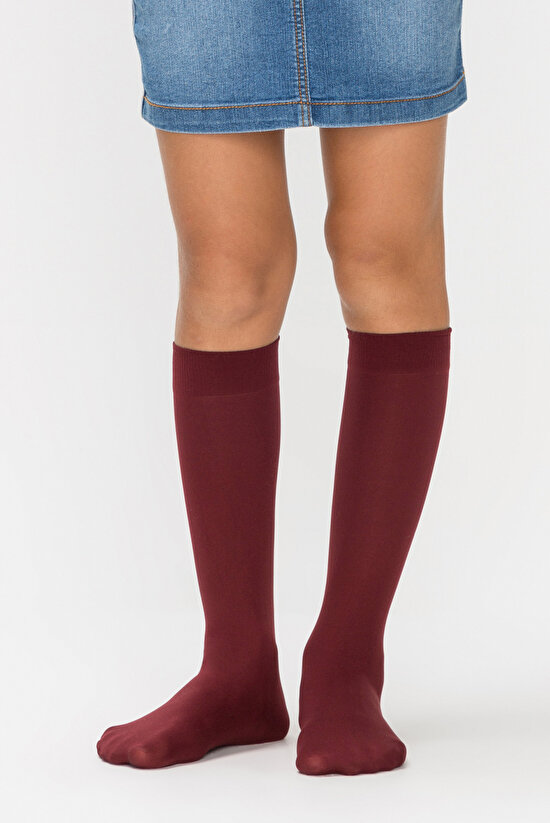 Burgundy Micro 40 Knee High Socks - For Girls - 1