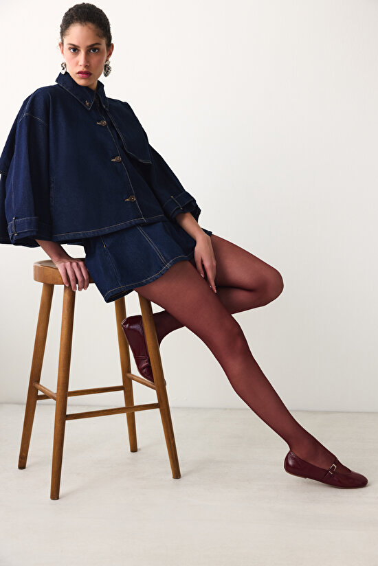 Cream Bordo Külotlu Çorap - 4