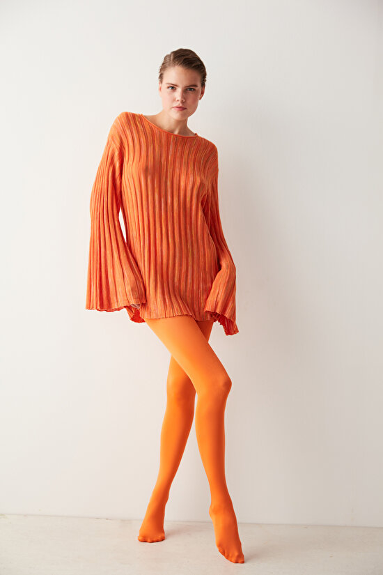 Orange Fashion Wet Look Tights-Pentilicious - 4
