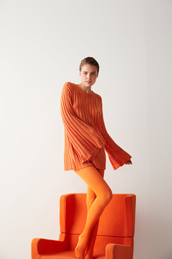 Orange Fashion Wet Look Tights-Pentilicious - 5