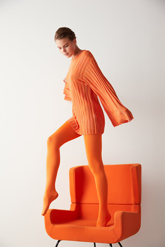Orange Fashion Wet Look Tights-Pentilicious - 7