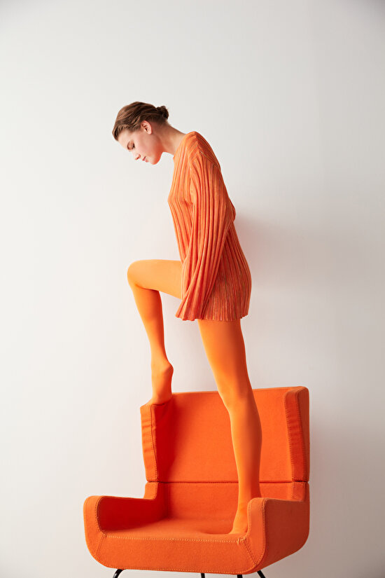 Orange Fashion Wet Look Tights-Pentilicious - 8