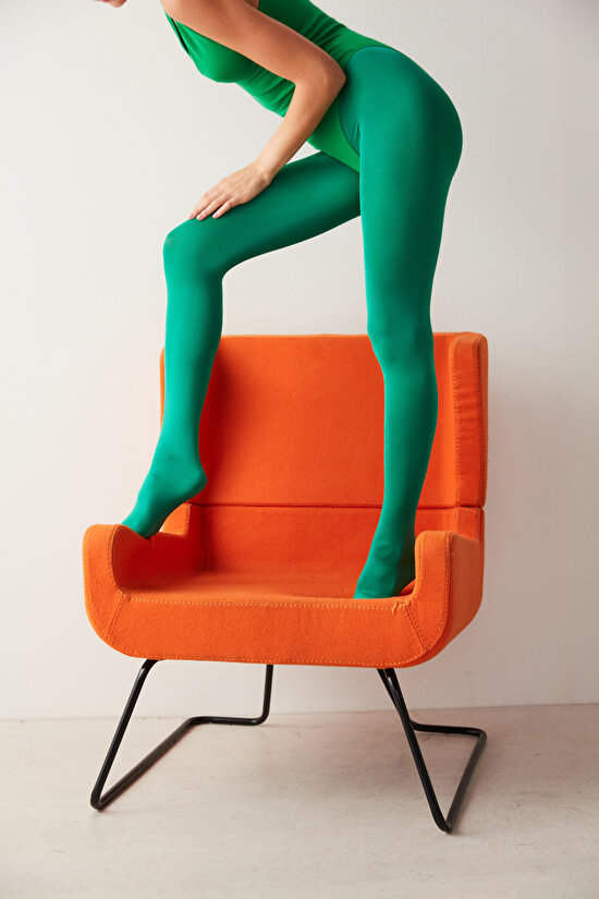 Green Fashion Wet Look Tights-Pentilicious - 4
