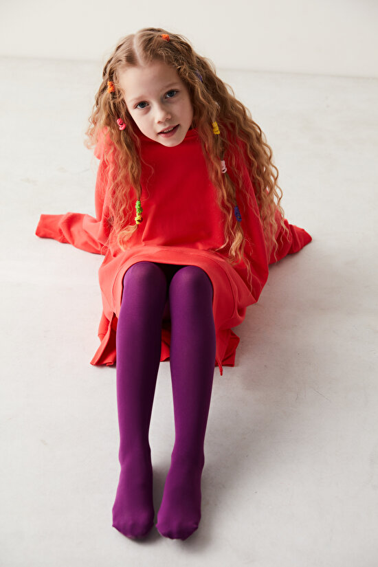 Mor Kız Çocuk Termal Külotlu Çorap - 1