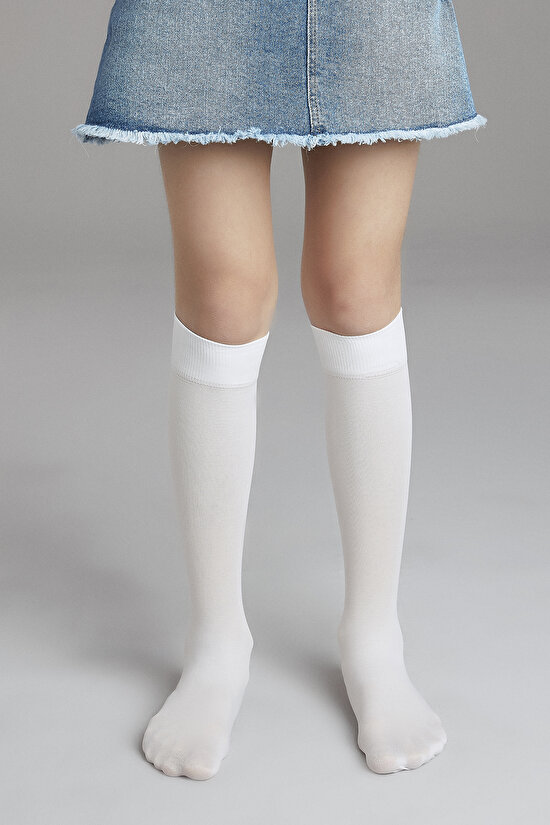 Beyaz Kız Çocuklu Mikro 40 Pantolon Çorabı - 1