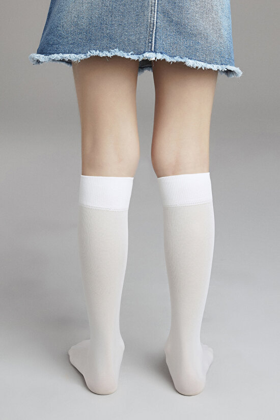 White Pretty Mikro 40 Knee High Socks - 2