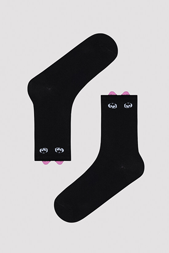 Tokyo Cat Siyah Soket Çorap - 1