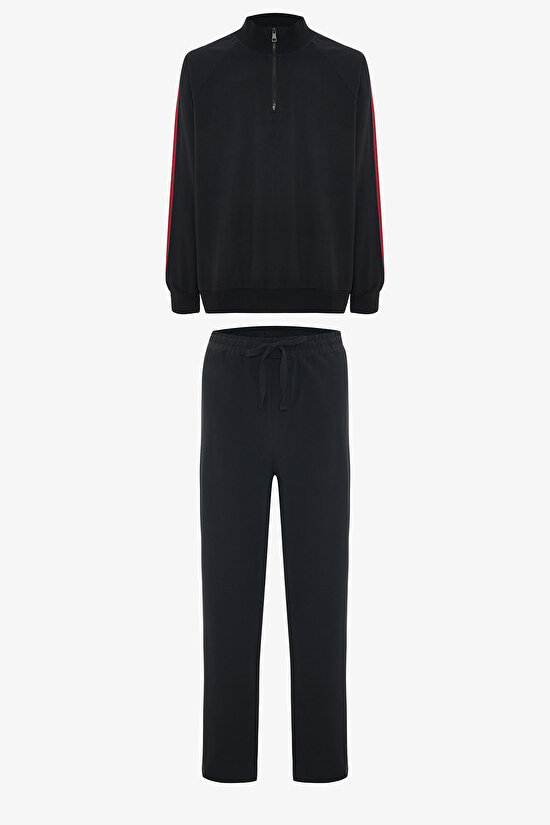 Siyah Erkek Çizgili Oversize Jogger Pijama Takımı - 1