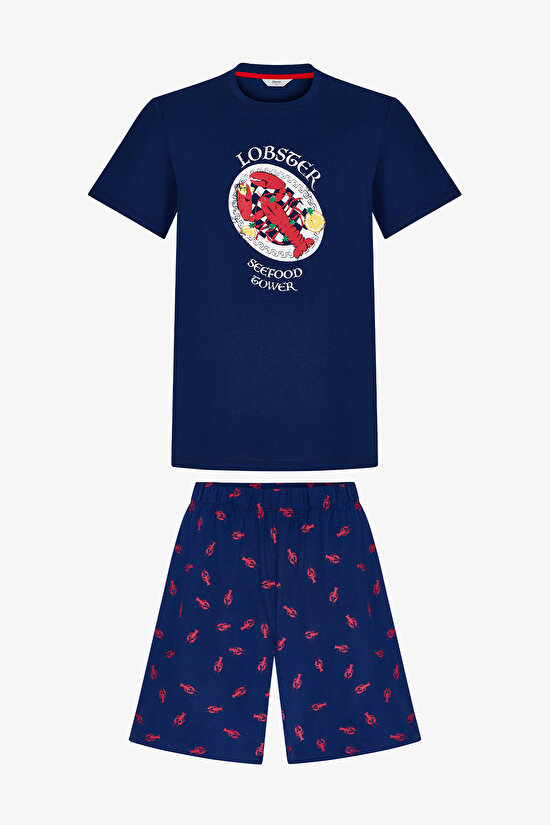 Man Colorful Lobster Tower Shorts Pajama Set - 3