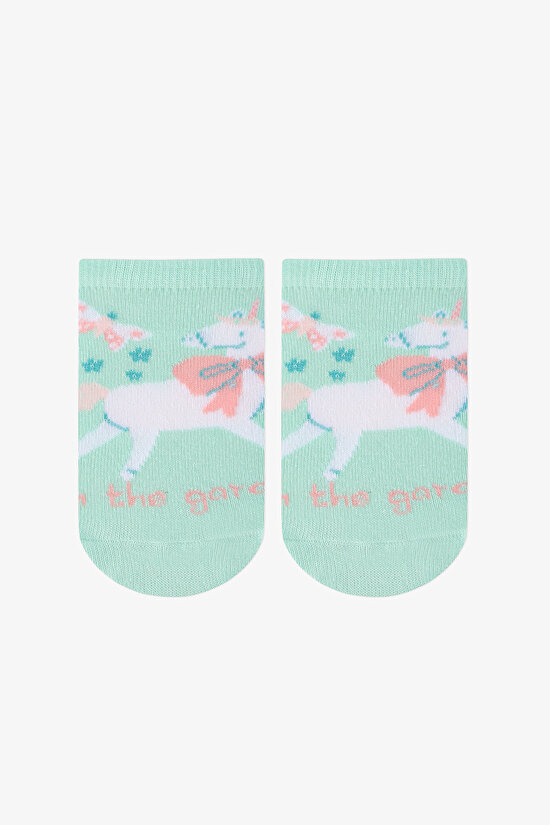 Renkli Kız Çocuk Unicorn in The Garden 4 'lü Patik Çorap - 2