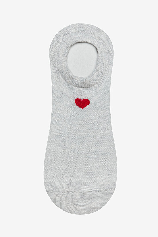 3 Çift Pamuklu Minimal Kalp Desenli Sneaker Çorap - 3