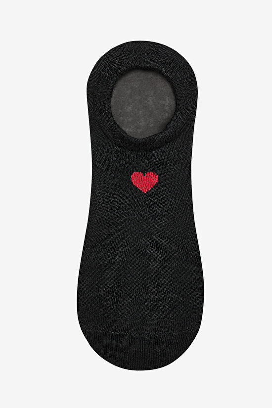 3 Çift Pamuklu Minimal Kalp Desenli Sneaker Çorap - 4