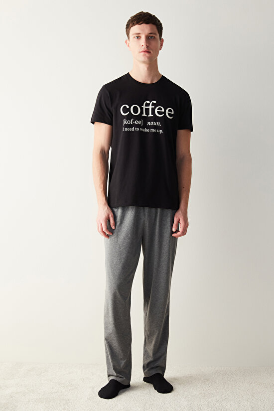 Erkek Coffee Yazılı Pijama Takımı - 1