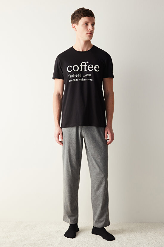 Erkek Coffee Yazılı Pijama Takımı - 2