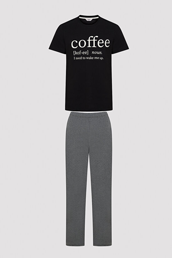Erkek Coffee Yazılı Pijama Takımı - 10