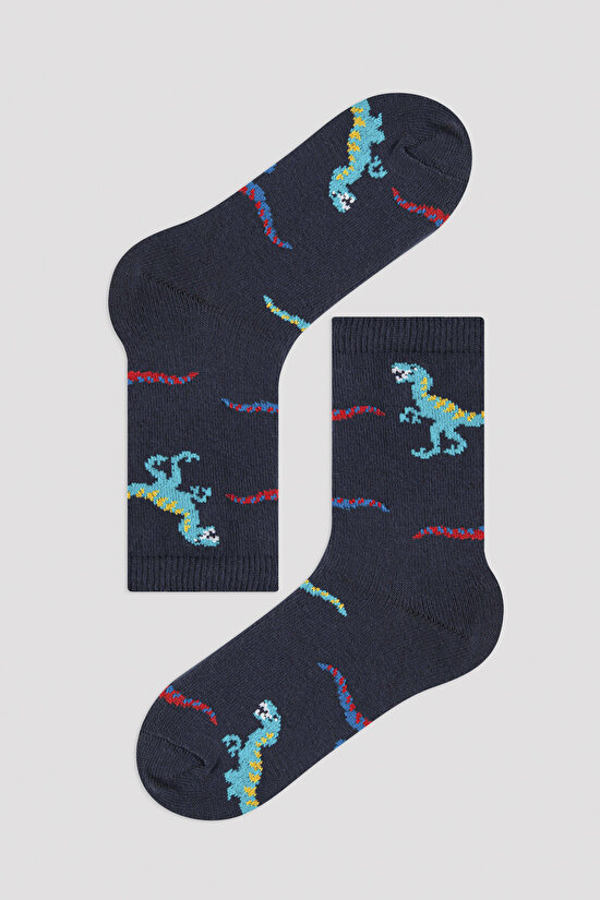 Erkek Çocuk Çizgili Dinozor Desenli 4lü Soket Çorap - 4