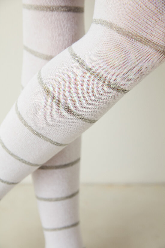Beyaz Kız Çocuk Çizgili Simli Külotlu Çorap - 2
