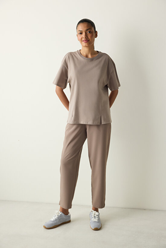 Vizon Bisiklet Yaka Dikiş Detaylı Tişört - 3