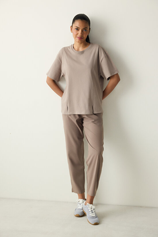 Vizon Bisiklet Yaka Dikiş Detaylı Tişört - 4