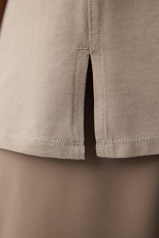 Vizon Bisiklet Yaka Dikiş Detaylı Tişört - 6