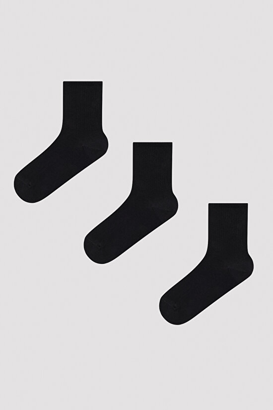Basic Siyah 3lü Tennis Soket Çorap - 1