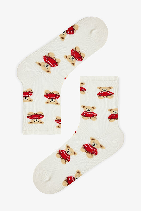 Yeşil Beyaz Sledding Bear  2li Soket Çorap - 3
