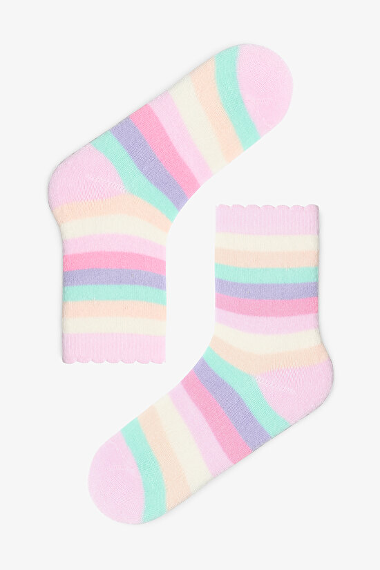 Kız Çocuk Cutiepie Gökkuşağı Desenli Pamuklu 2'li Soket Çorap - 3
