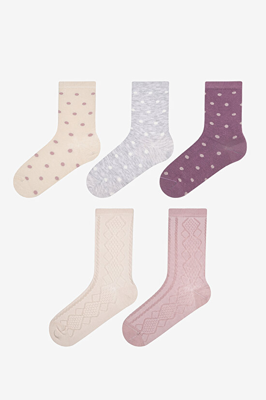 Dot Jacquard 5in1 Purple Pink Socket Socks - 1