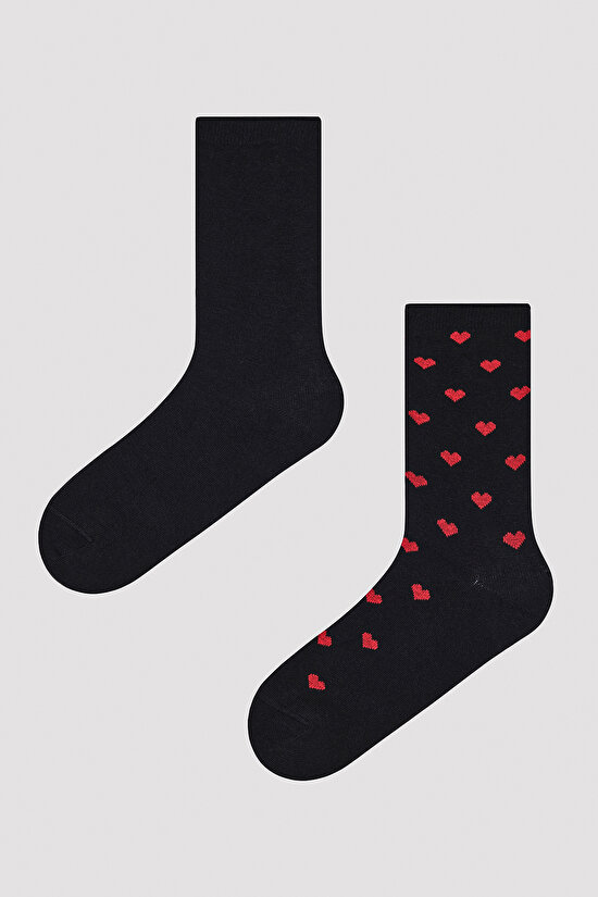 Little Hearts 2li Siyah Beyaz Soket Çorap - 1