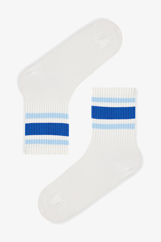 Beyaz - Multi Block Stripe Tennis 3'lü Soket Çorap - 3