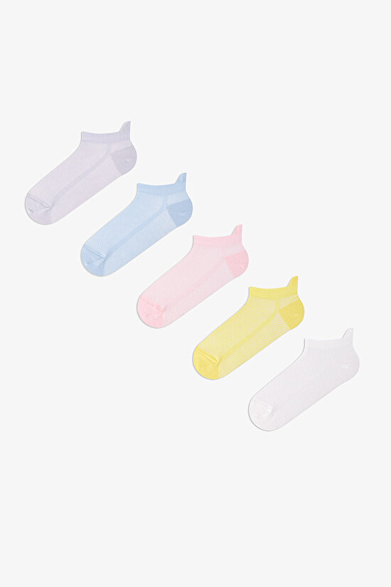 5 Çift Pamuklu Renkli Çekçekli Patik Çorap - 1