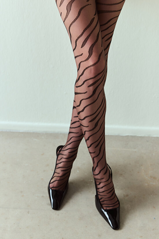 Chestnut Zebra Patterned 20 Denier Tights - 4
