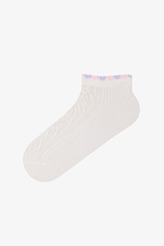 3 Çift Pamuklu Bilek Kısmı Kalp Detaylı Patik Çorap - 2