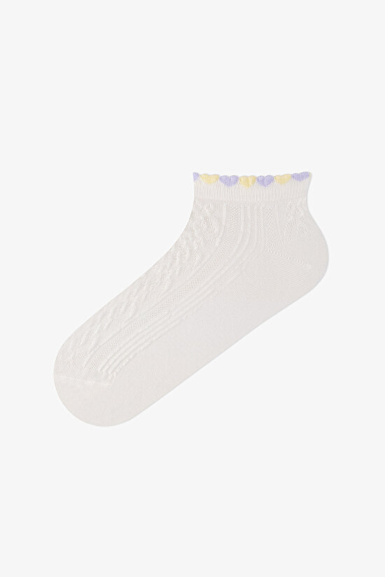 3 Çift Pamuklu Bilek Kısmı Kalp Detaylı Patik Çorap - 3