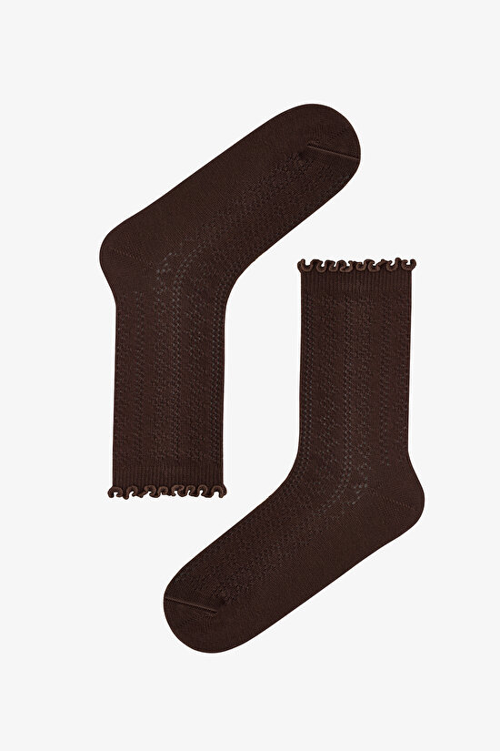 Brown Black Frilled Knitted Cotton 2 Pack Ankle Socks - 2