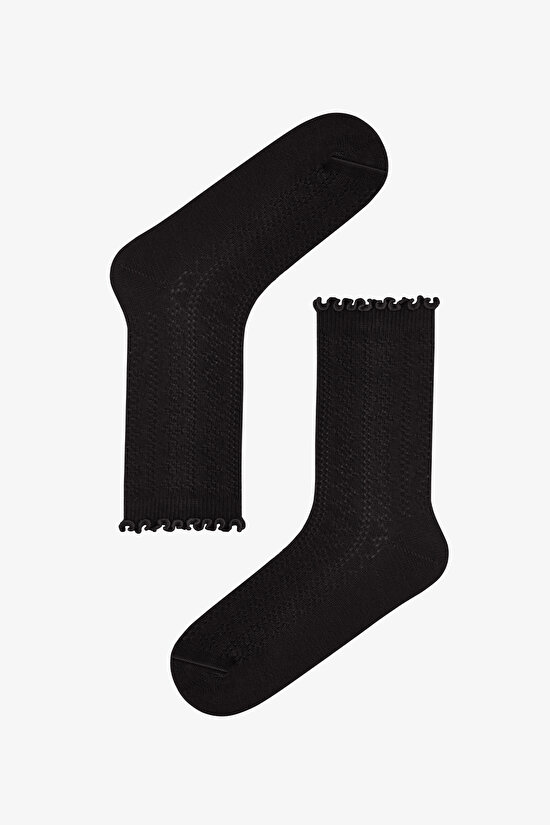 Brown Black Frilled Knitted Cotton 2 Pack Ankle Socks - 3