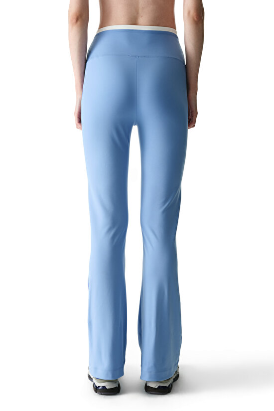 Mavi Kontrast Biyeli Yüksek Bel İspanyol Paça (Flare) Pantolon - 3