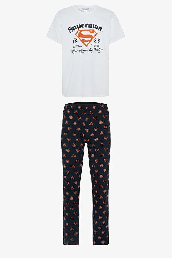 Erkek Superman Sloganlı Kısa Kollu Pijama Takımı - 8