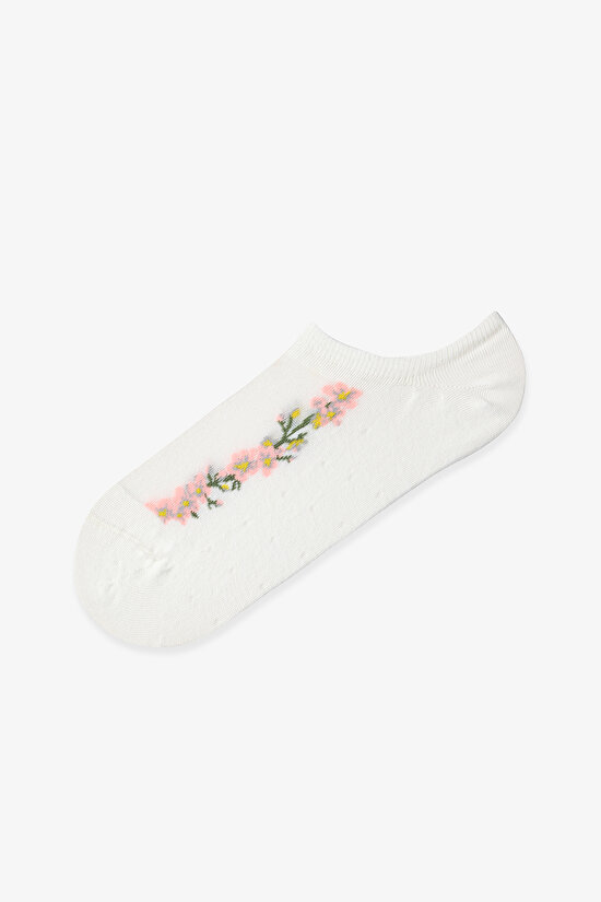 Beyaz - Gri Floral Line 2'li Sneaker Çorabı - 3