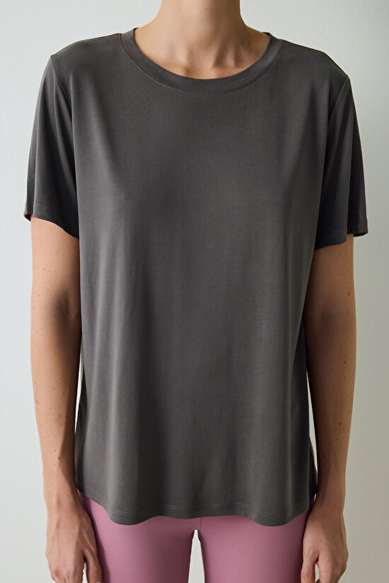 Anthracite Crew Neck Modal T-Shirt Anthracite Crew Neck Modal T-Shirt - 3