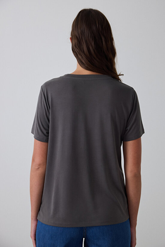 Anthracite Crew Neck Modal T-Shirt Anthracite Crew Neck Modal T-Shirt - 7