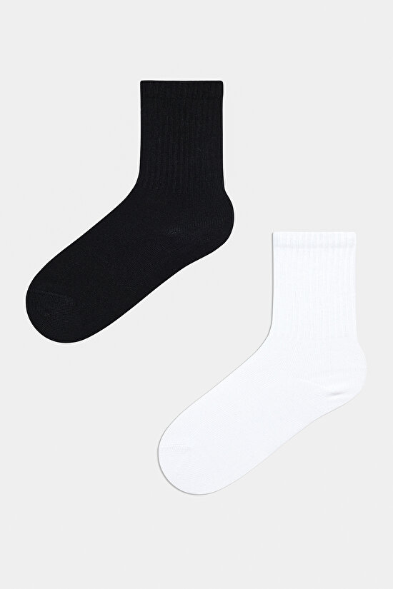Unisex Siyah Beyaz 2 li Tenis Soket Çorap - 1