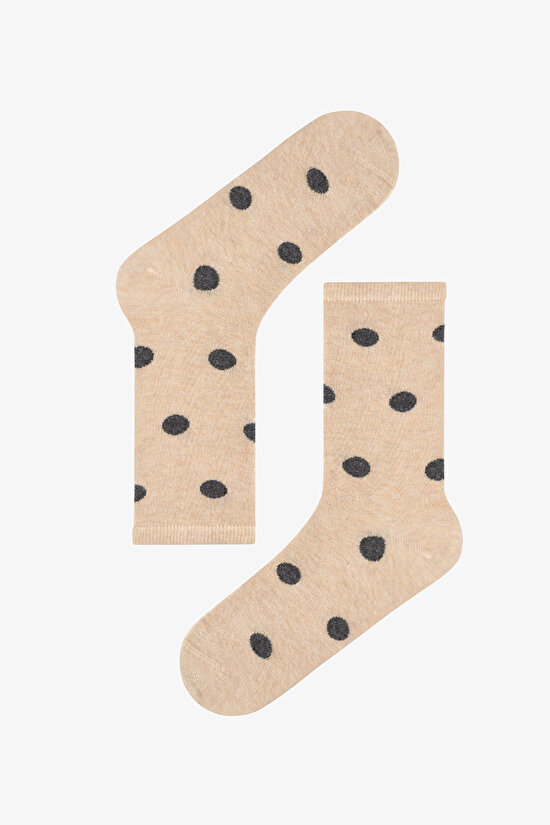 Beige Black Big Polka Dot 5 Pack Ankle Socks - 2