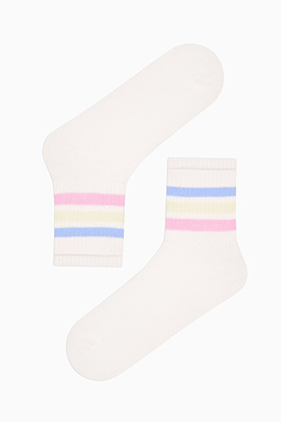 Colored Stripe Tennis Pink and White 3in1 Socket Sock - 4